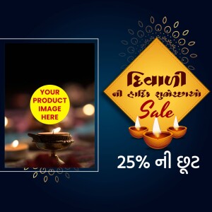 Diwali sale advertisement featuring gold earrings and decorative elements.