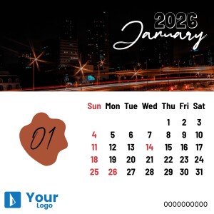 January 2025 calendar with a city skyline background