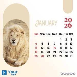Calendar for January 2025 featuring a majestic lion