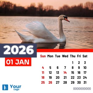 Calendar with a swan image for January 2025