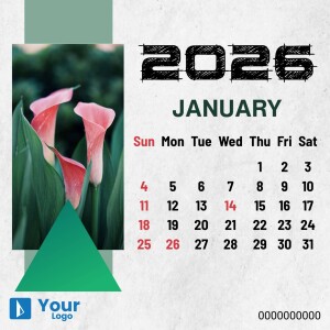 January 2025 calendar featuring a close-up of pink calla lilies and a minimalist design.