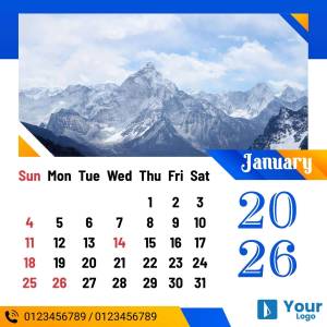 Calendar with a mountain landscape for January 2025