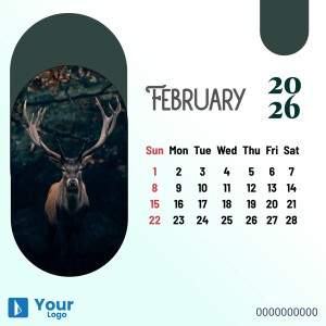 February 2025 calendar featuring a majestic deer in a forest setting.