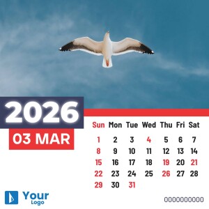 Calendar for March 2025 featuring a seagull in flight