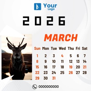 2025 March calendar featuring a majestic deer and a clean, modern design.