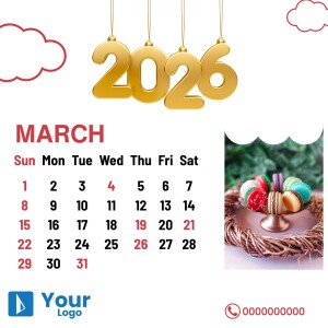 Calendar for March 2025 featuring macarons and a decorative design.
