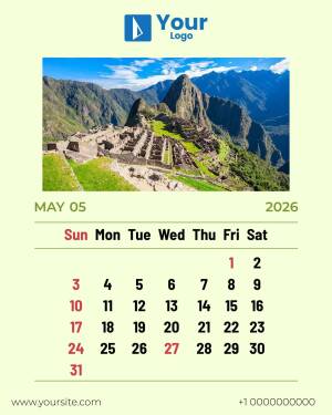 May 2025 calendar featuring a scenic view of Machu Picchu