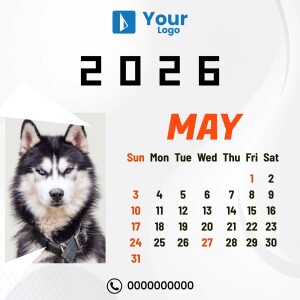 Calendar featuring a Siberian Husky for May 2025