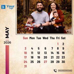Family portrait with May 2025 calendar