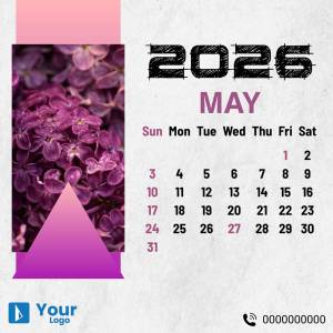 May 2025 calendar with lilac flower background