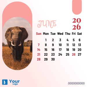 Calendar featuring an elephant for June 2025