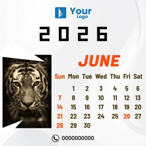 Calendar for June 2025 featuring a tiger portrait