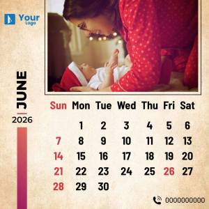 Calendar for June 2025 featuring a heartwarming image of a mother and baby