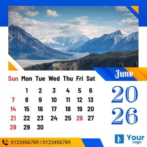 Calendar for June 2025 featuring a scenic mountain view