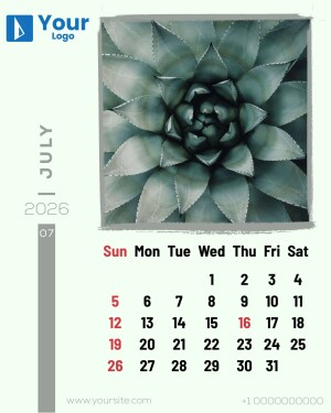 July 2025 Succulent Calendar Template For X