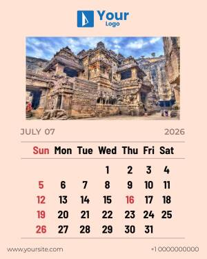 Calendar featuring a historical temple complex for July 2025