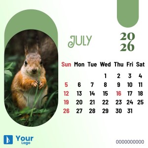 Calendar for July 2025 featuring a cute squirrel