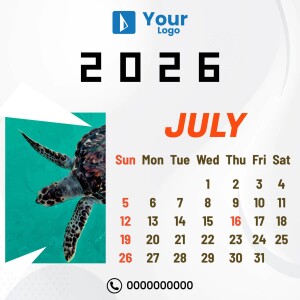 Calendar for July 2025 featuring a sea turtle image