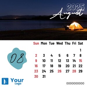 August 2025 calendar featuring the Frankfurt skyline at night