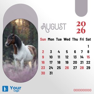 Calendar for August 2024 featuring a beautiful horse in a misty field.