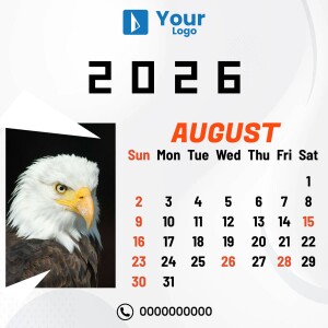 2025 August calendar featuring a majestic bald eagle.