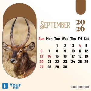 Calendar featuring an impala and the month of September 2025