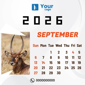 2025 September calendar featuring an impala and a modern design.