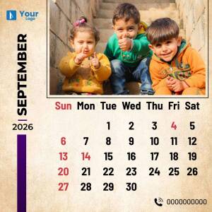 Calendar for September 2025 featuring three adorable children
