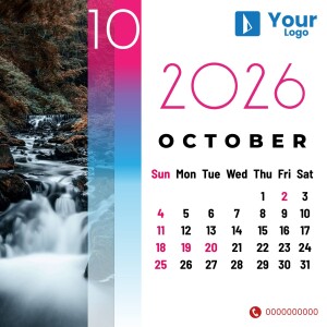 Calendar for October 2025 with a nature background