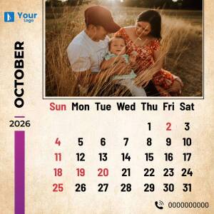 October 2025 calendar featuring a family portrait