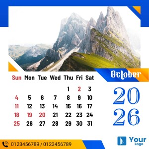 Calendar for October 2024 featuring a scenic mountain view