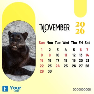 November 2025 calendar featuring a majestic black panther.