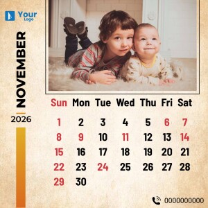 November 2025 calendar featuring a heartwarming photo of two young children.