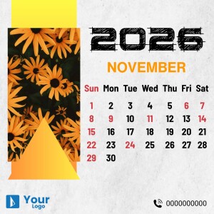 November 2025 calendar with floral design and yellow accents