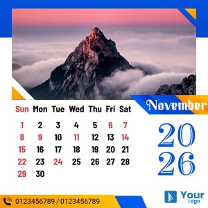 November 2024 calendar featuring a scenic mountain landscape and a modern design.