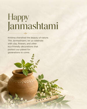 Eco-Friendly Happy Janmashtami Greeting Promotional Banner For LinkedIn