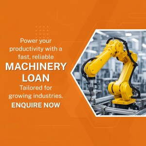 Robotic arm with text promoting machinery loans