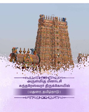 The colorful gopuram of the Meenakshi Amman Temple in Madurai against a clear sky