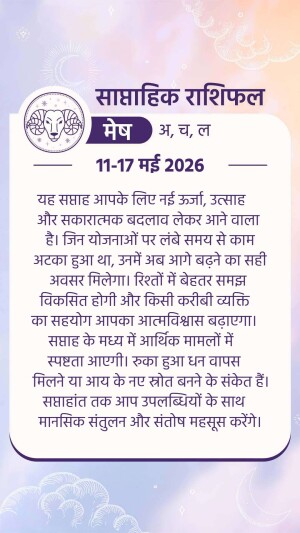 Weekly horoscope for Aries zodiac sign for the week of 11-17 May 2026 in Hindi