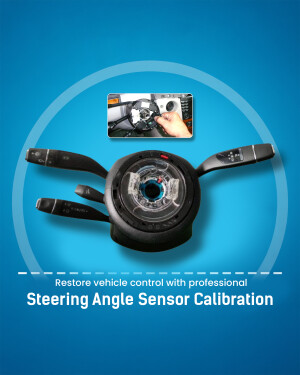 Steering wheel with steering angle sensor components and calibration process illustration