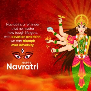 Navratri greeting with Goddess Durga illustration and inspirational quote.
