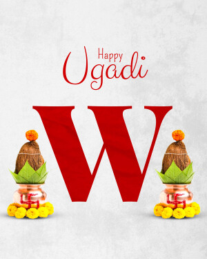 Ugadi festival greeting with coconut and flowers