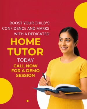 Woman tutoring a child, promoting home tutoring services