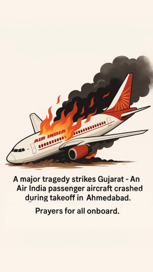 Illustration of a burning Air India passenger plane crashing