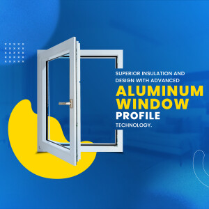 White aluminum window with yellow and blue abstract background