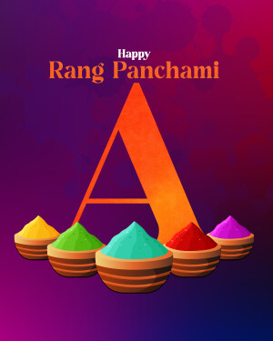 Rang Panchami celebration with colorful powder and the letter A