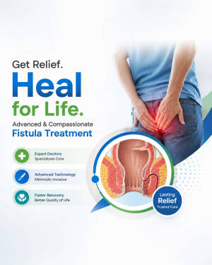 An infographic promoting advanced fistula treatment with a medical illustration of the condition and text about expert care.