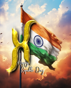 Indian flag with a golden 'X' and Republic Day greeting