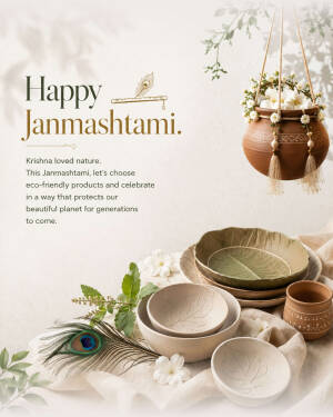 Eco-Friendly Happy Janmashtami Greeting Promotional Banner For WhatsApp