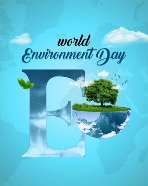 World Environment Day graphic with a letter 'E' incorporating Earth and nature elements.